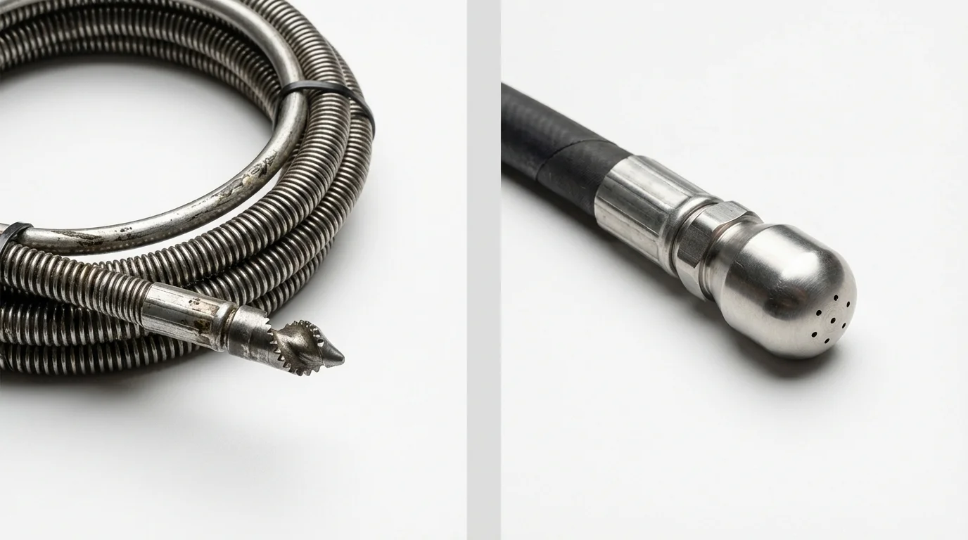 Drain snake cable and hydro jetting nozzle used for drain cleaning in Lemoore, CA