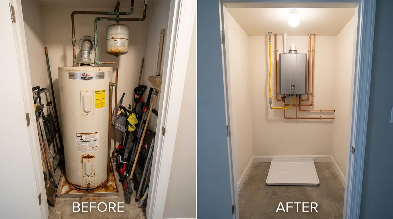 Tank water heater versus wall-mounted tankless unit comparison for Lemoore, CA homeowners