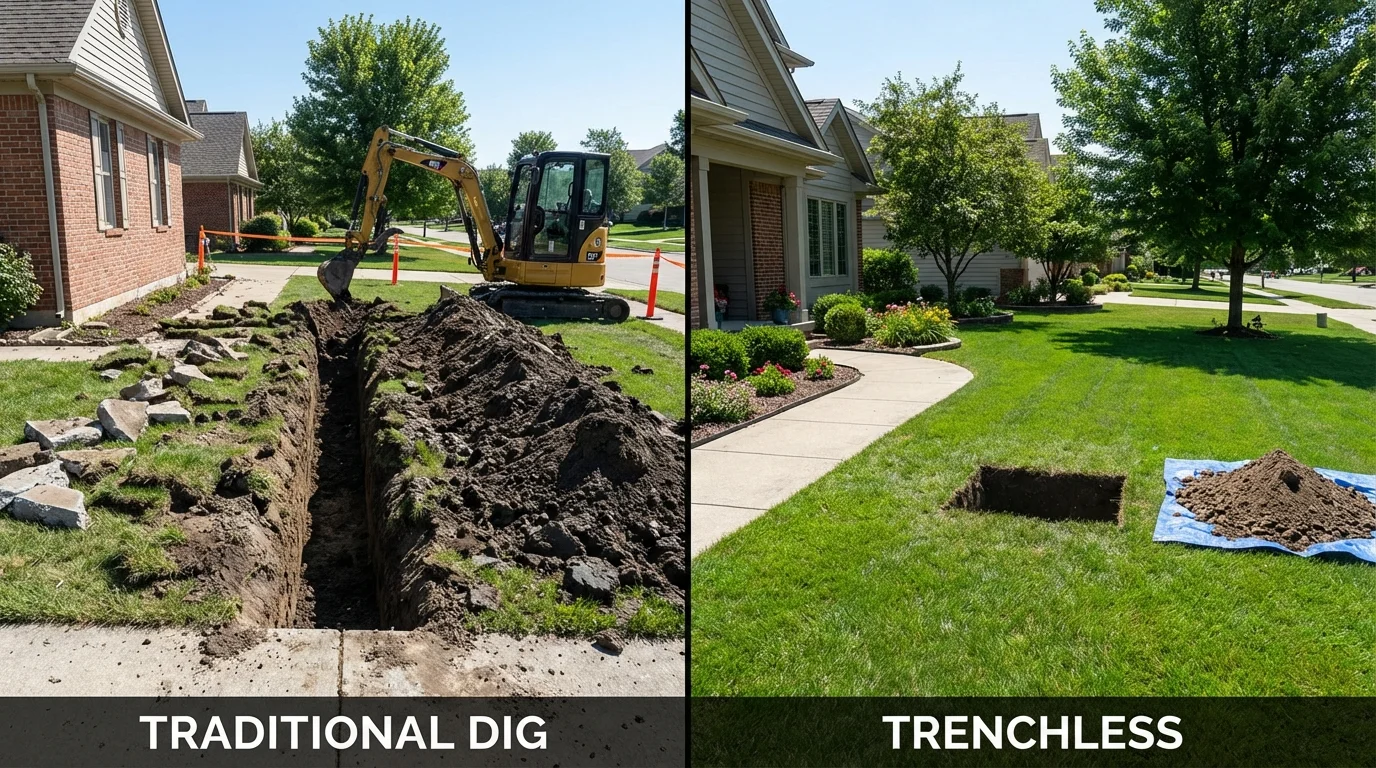 Trenchless sewer repair with minimal yard damage versus traditional excavation in Lemoore, CA